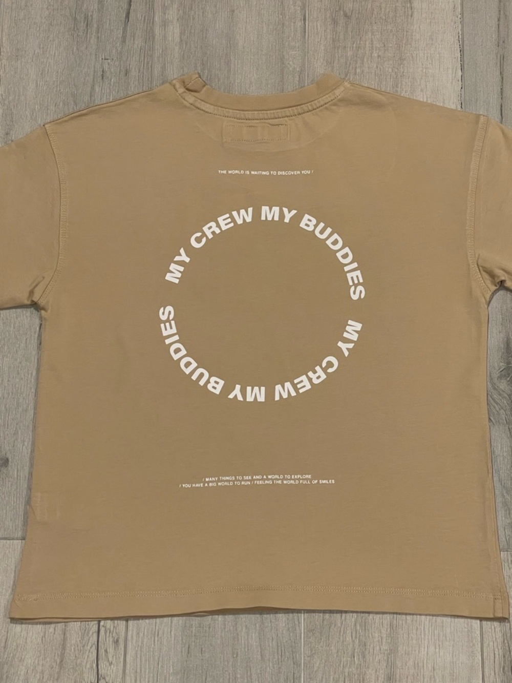 ZARA Boys Beige “My Crew My Buddies” Graphic T-Shirt Size 8–9